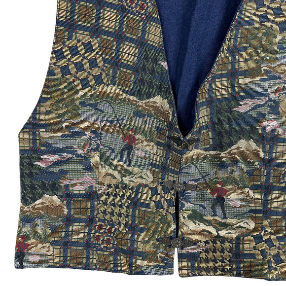 Vintage Golf Novelty Print Needlepoint 80s Button Front Vest XL - Picture 1 of 3